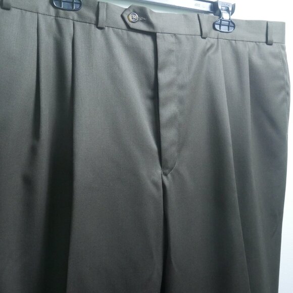 Ralph Lauren Mens Taupe Gray Wool Super 100s Dress Pants Pleated Cuffed 42x30 - Picture 10 of 16